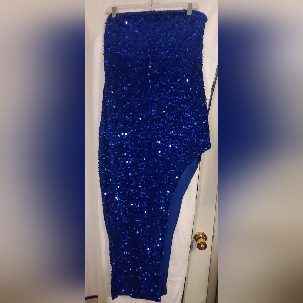 SHEIN Cobalt Blue Sequin Asymmetrical Skirt